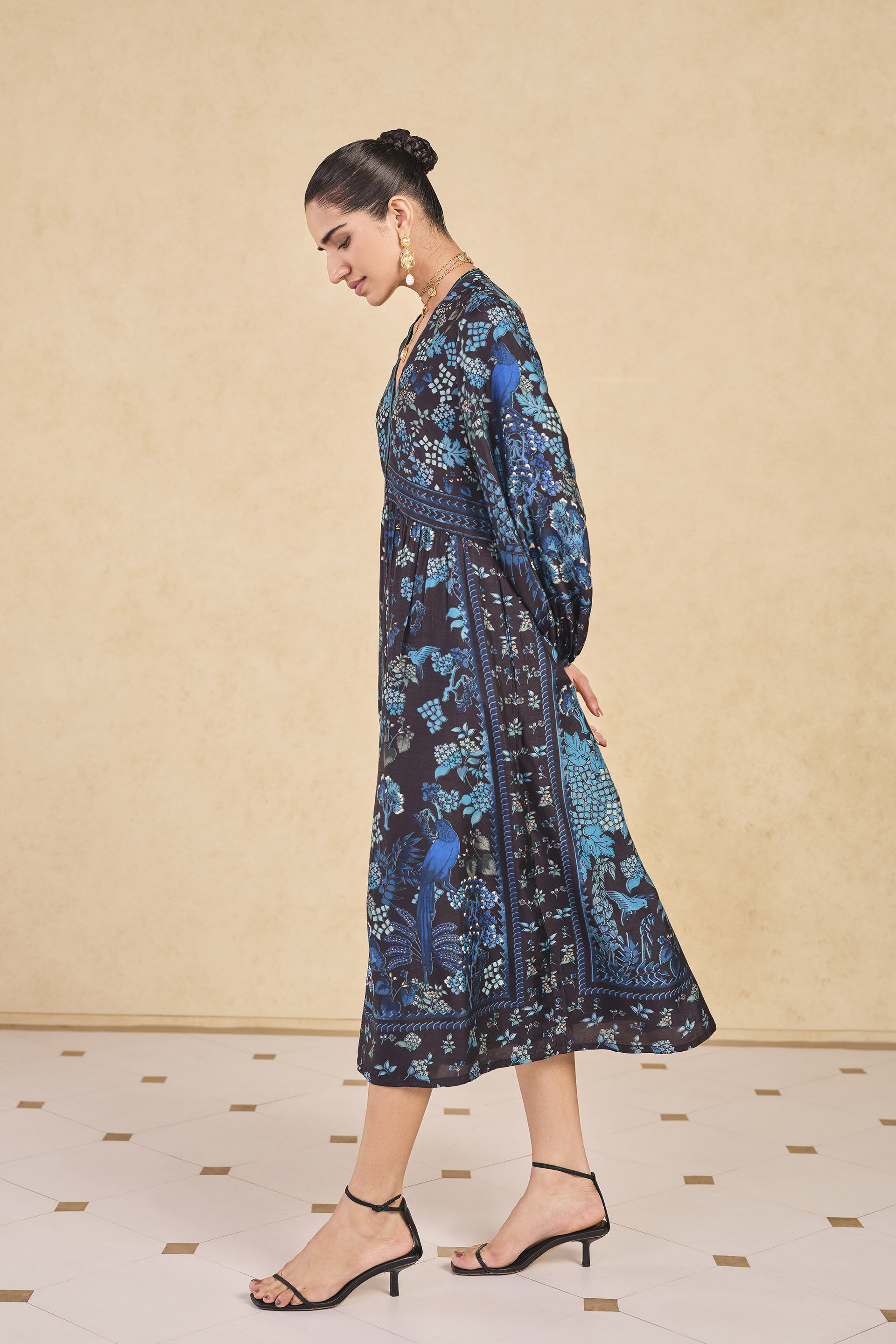 Avis Printed Silk Dress - Black, Black, image 3